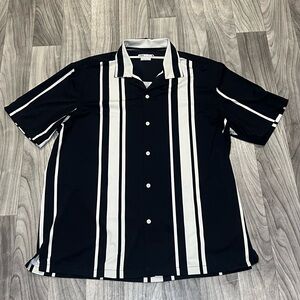 SIZE XL ZARA BUTTON UP STRETCH COLLAR REGULAR FIT STRIPED BLACK/CREAM